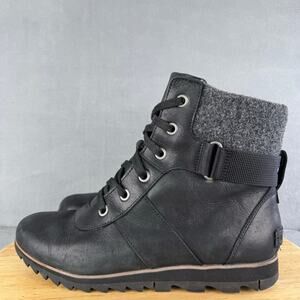 Sorel Harlow Conquest Black Leather Winter Boots Women’s Size 11 US